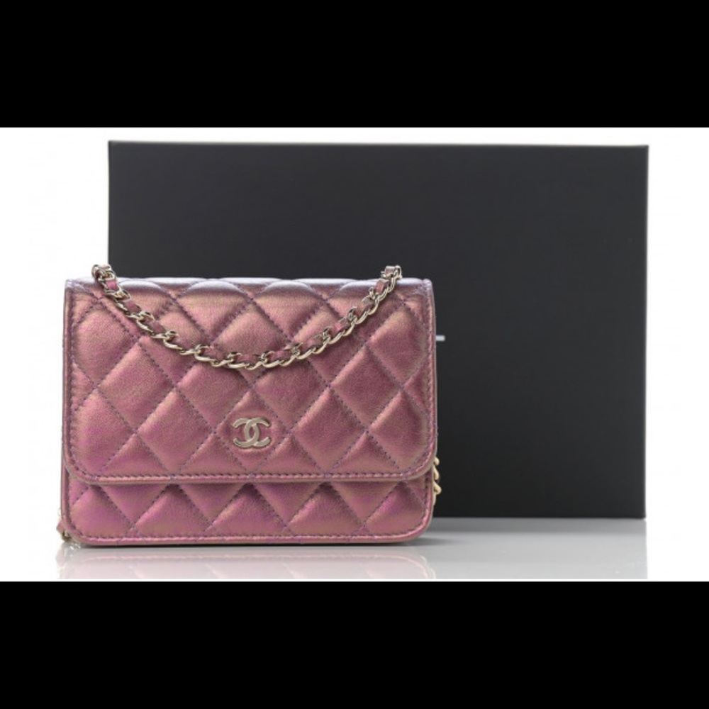 Authentic chanel iridescent mini wallet on chain